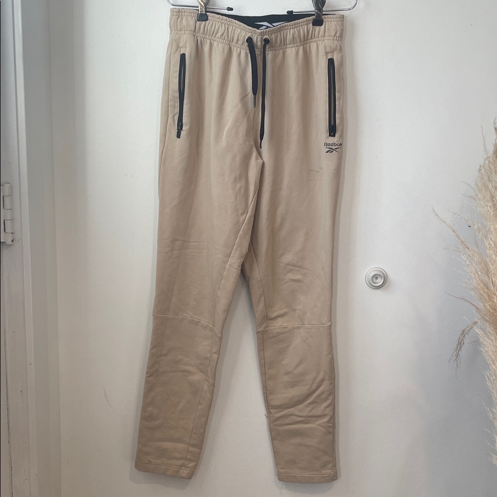 Reebok Men's Beige Joggers with Black Accents Sz S